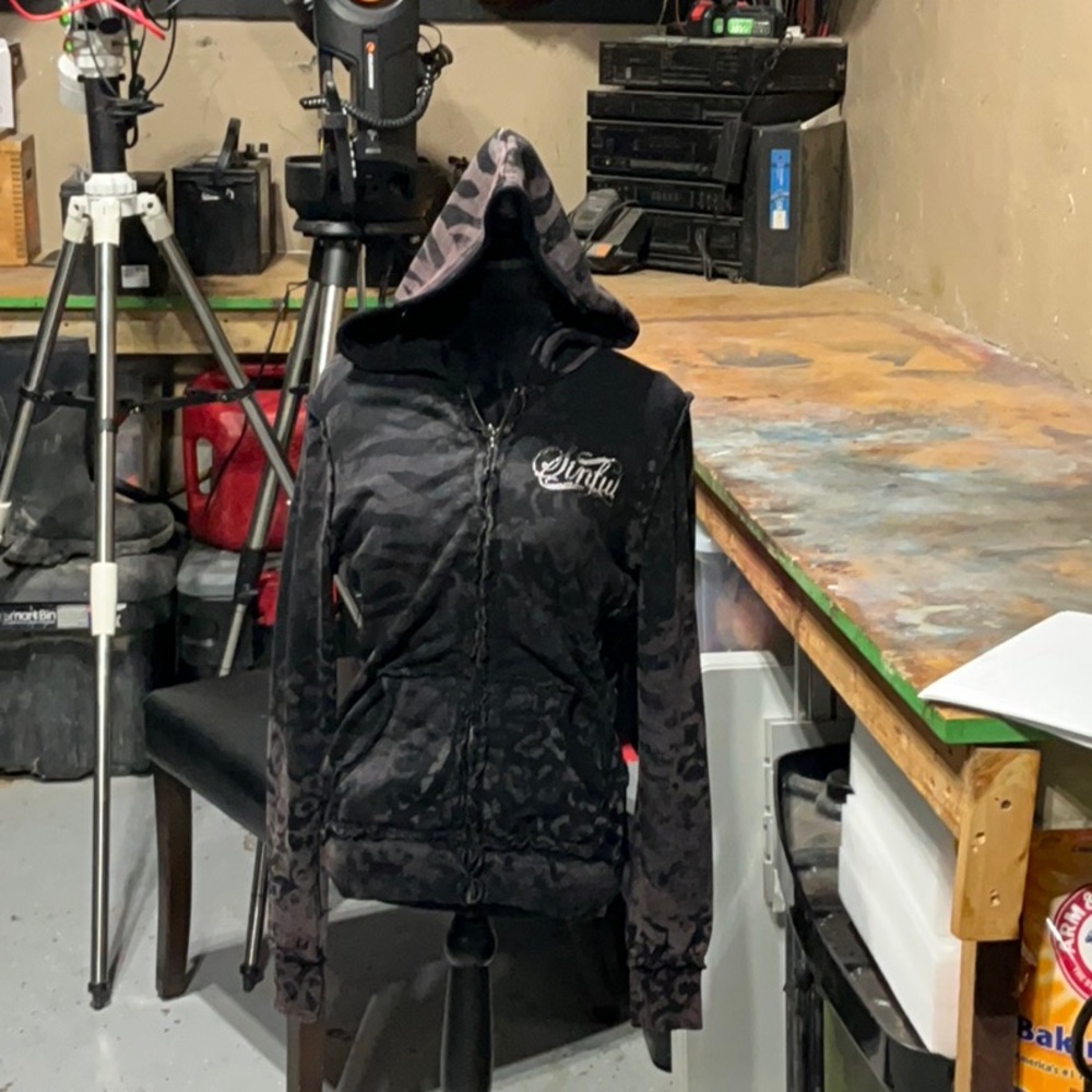 Sinful Black and Gray Winged Hoodie Jacket - Picture 2 of 3